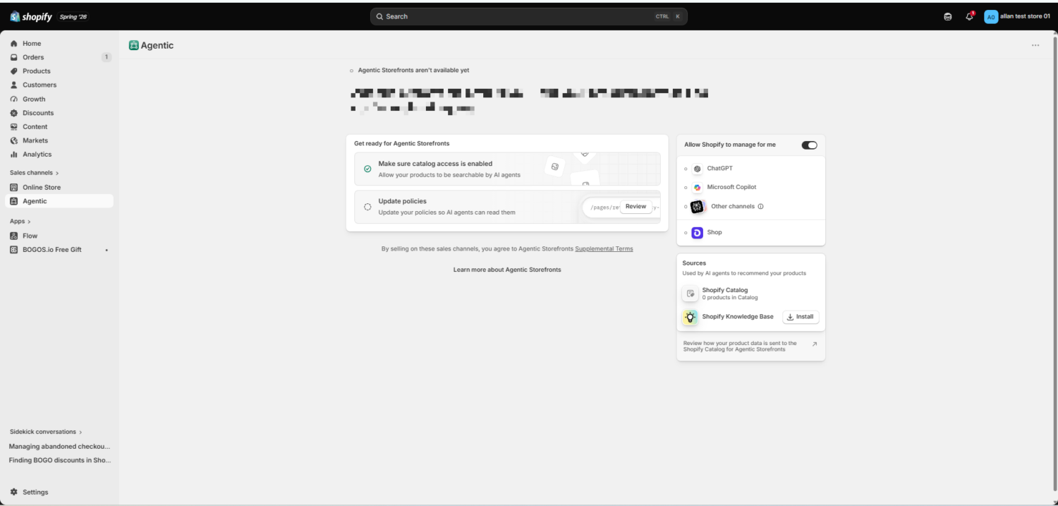 Shopify agentic storefront