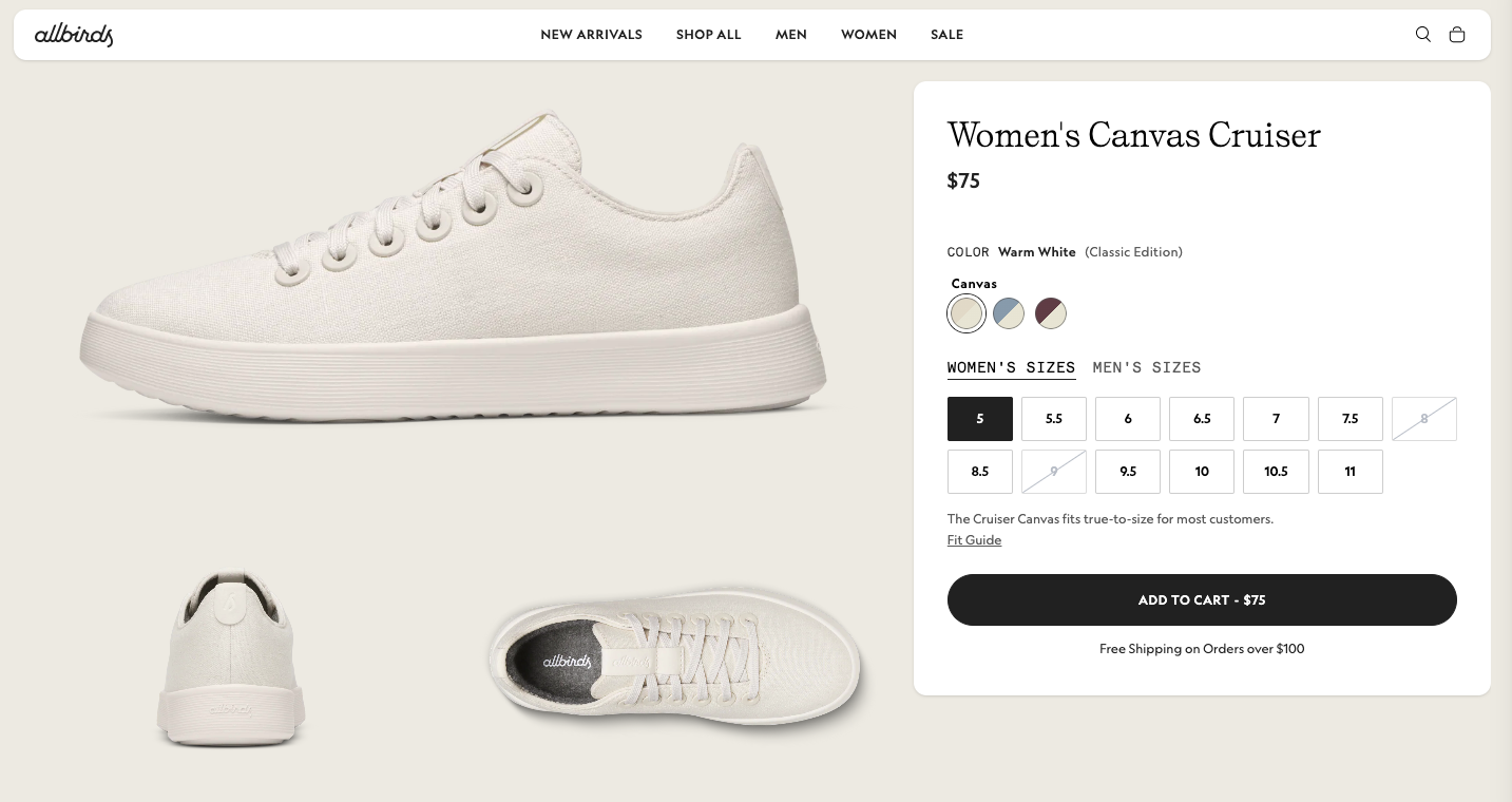 Allbirds product page
