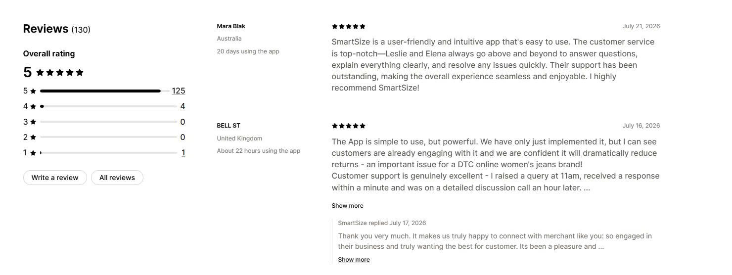 Smart Size Chart Merchant Reviews