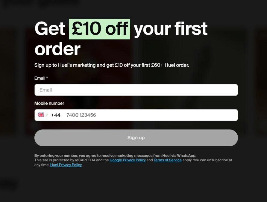 Huel Exit Intent Pop Up