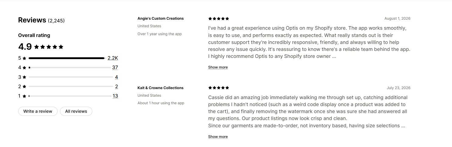 Optis Merchant Reviews