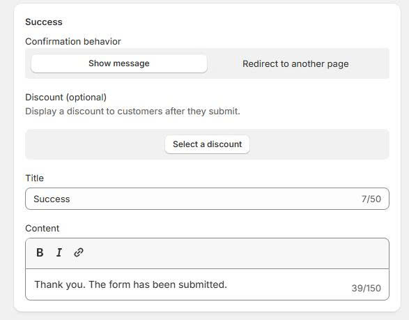 Set Up Success Message