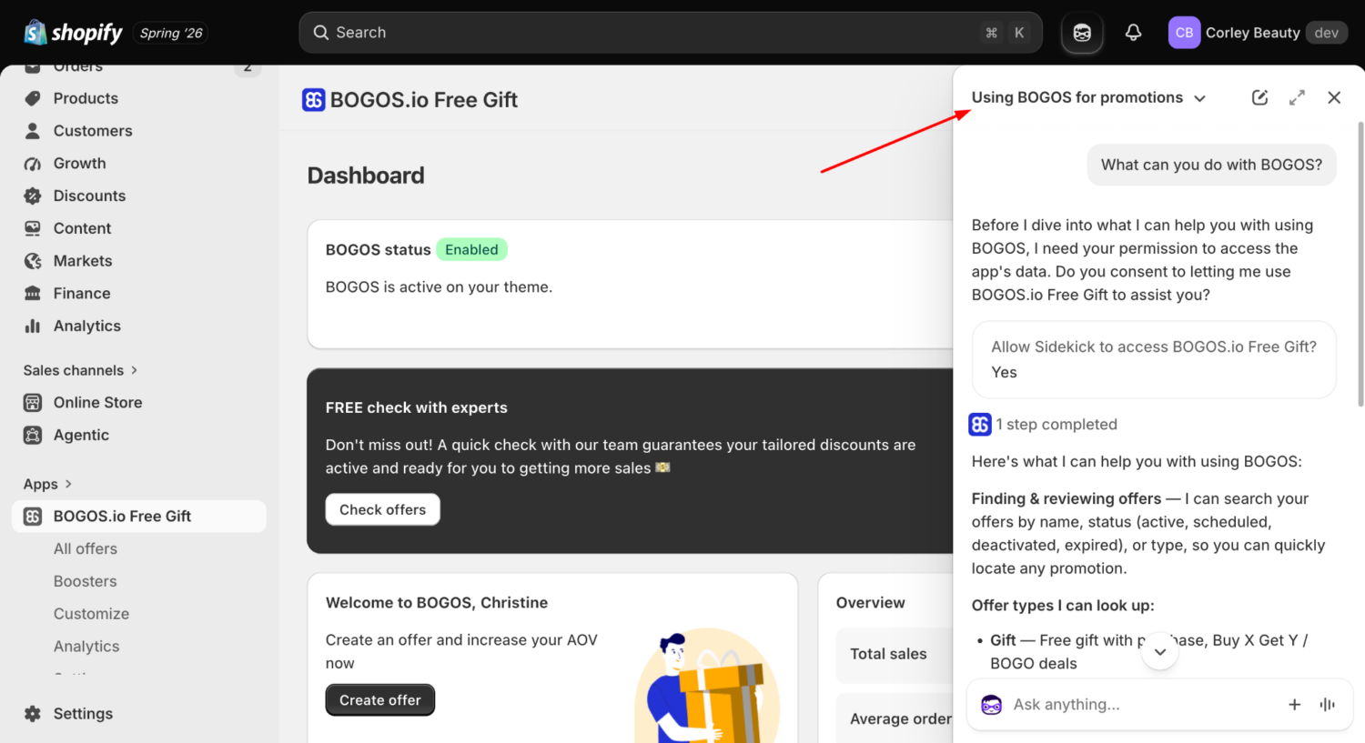 BOGOS Sidekick Extension: Manage Offers from Shopify