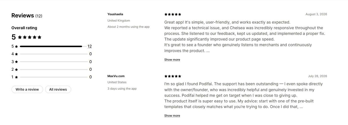 Podifai Merchant Reviews