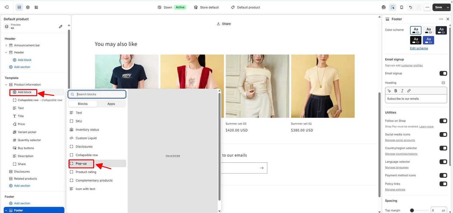 Add Popup To Product Template