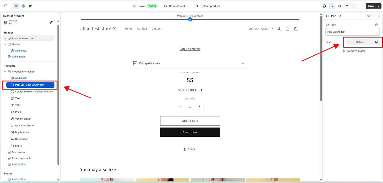 Select Metafield Page You Just Created For Size Chart