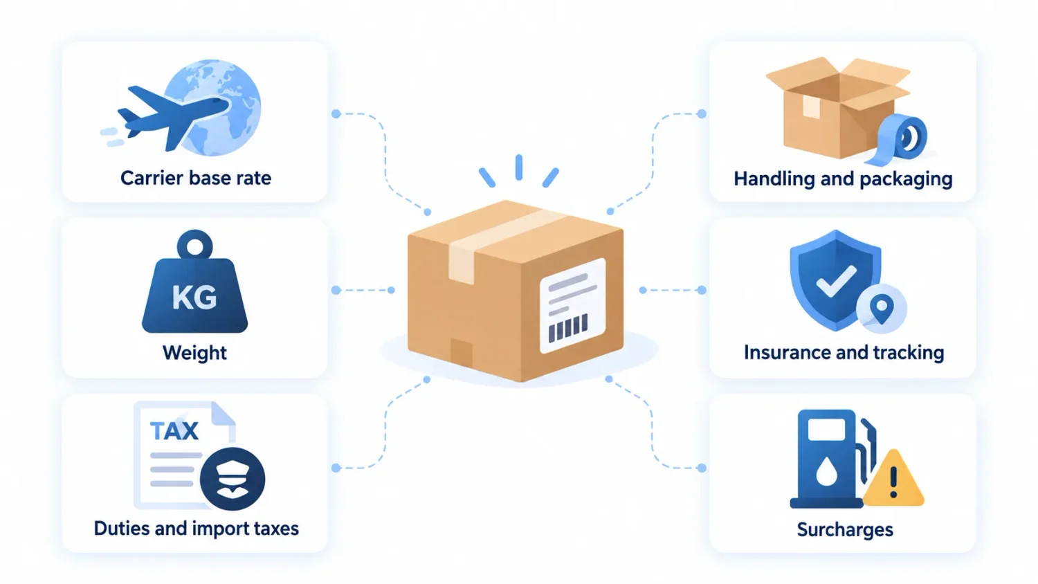 Six Factors Affecting International Shipping Cost Carrier Rate, Weight, Duties, Packaging, Insurance, And Surcharges
