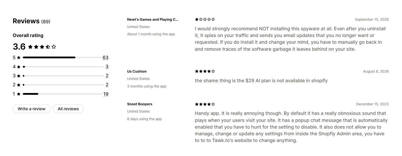 Tawk.to Merchant Reviews