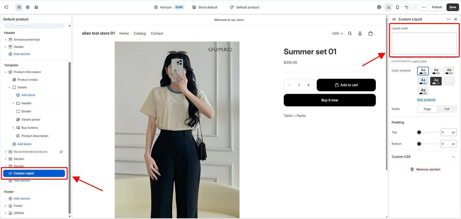 Add Customi Liquid To Product Template