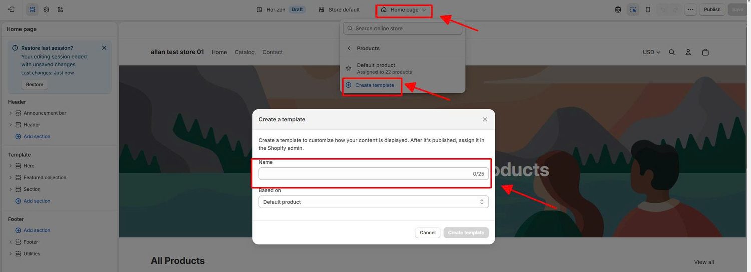 Create A Product Teamplate